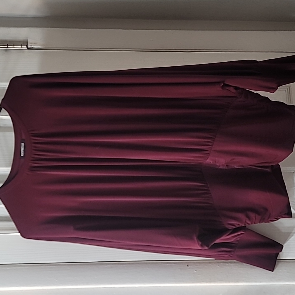 Express large wine-colored long-sleeved blouse